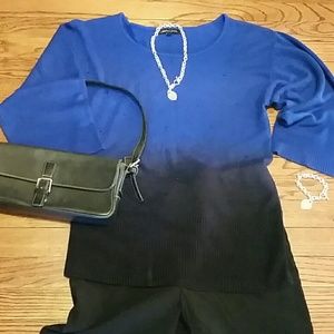 Notations Women's Medium Two Tone Embellished 3/4 Sleeve Round Neck Sweater